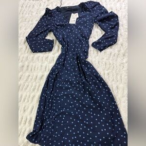 Zara Navy Blue Polka Dot Long Sleeve Dress